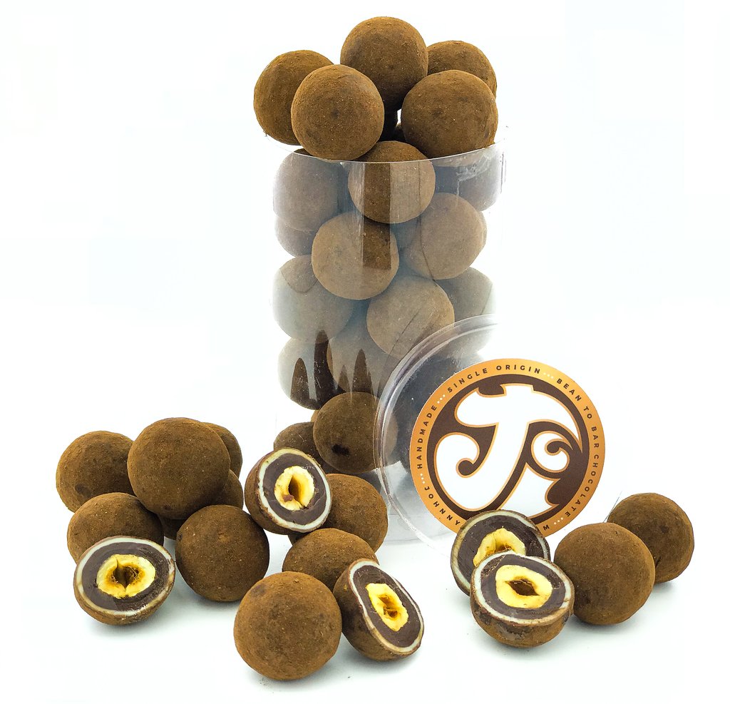 Dark, White & Gianduja Chocolate & Spice Tumbled Hazelnuts